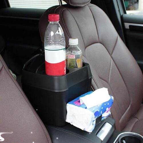 Small Car Trash Can with Cup Holder Basket Large Capacity