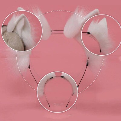 Handmade Cat Faux Fur Ears Headband Solid Color Fluffy