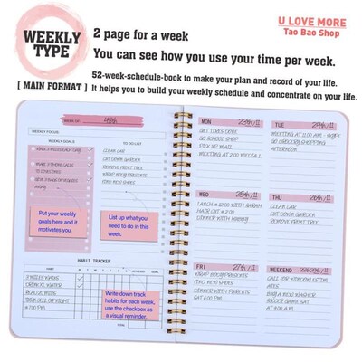 A5 Agenda Planner Notebook Secret Diary Weekly Goal Habit Sc