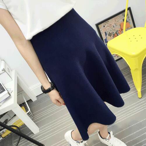 New Autumn Winter Knitted Skirt Women Midi High Waist A Line