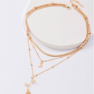 bls-miracle Bohemia Multilayer Moon Gold Pendant Necklaces F