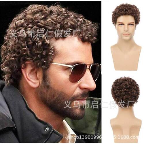 Mens+Wig+Short+Curly+Hair+Small+Roll+Brown+Short+Hair+Fashi
