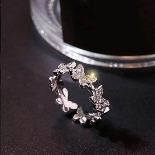 Fashion Silver Color Butterfly Rhinestone Open Rings For Wom