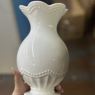 千喜瓷20CM陶瓷水培陶瓷花瓶波点浮雕白瓷光亮釉面切花养花插鲜花