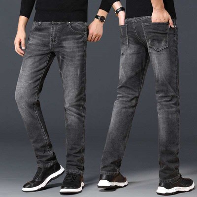 Smoke Grey Jeans Mens Autumn Elastic Loose Straight Large S