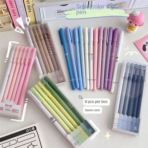 Morandi Color Box Pen Black Gel Pen Set Box Of 6 Student Sta