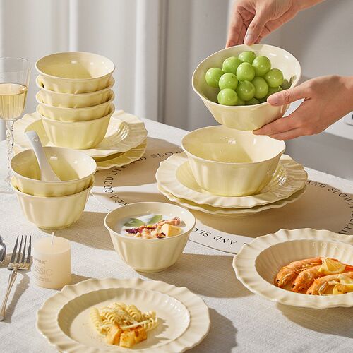Cream style ceramic rice bowl, fresh dish set, household fis