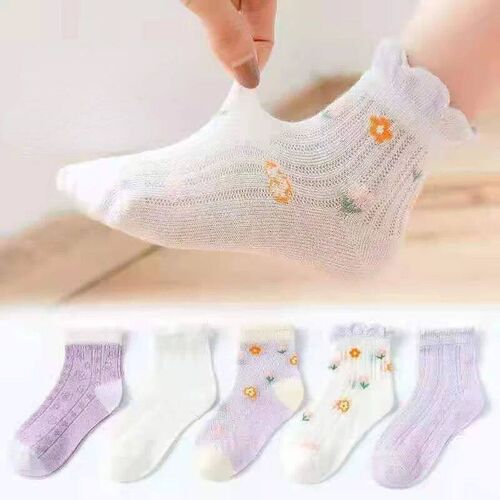 5 Pairs/Lot Kids Socks Spring Summer Cotton Girls Socks Cute
