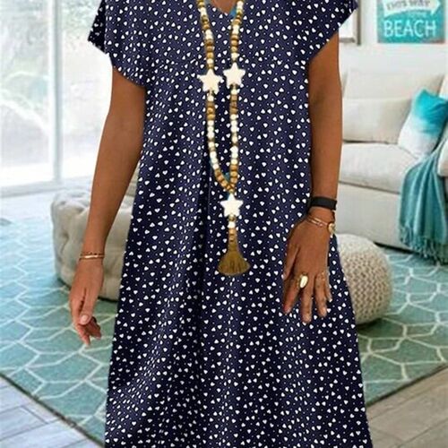 ndy Large Size Womens Dress Summer Print Short Sleeve