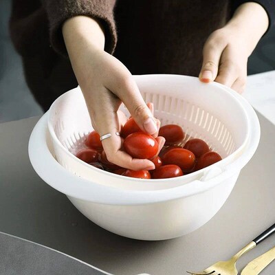 Kitchen Rotatable Double Drain Basket Fruits Vegetables Wash