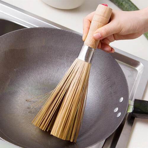 Bamboo Wok Brush, Large Pot Brush Wash Pot Brush Kitchen Cle