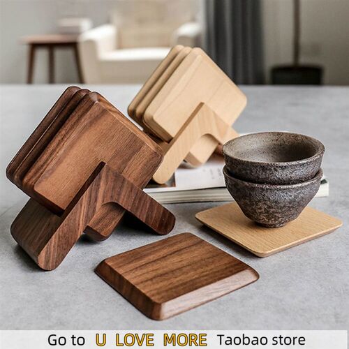 1/6pcs Tea Coffee Cup Pad Placemats Decor Walnut Wood Coaste