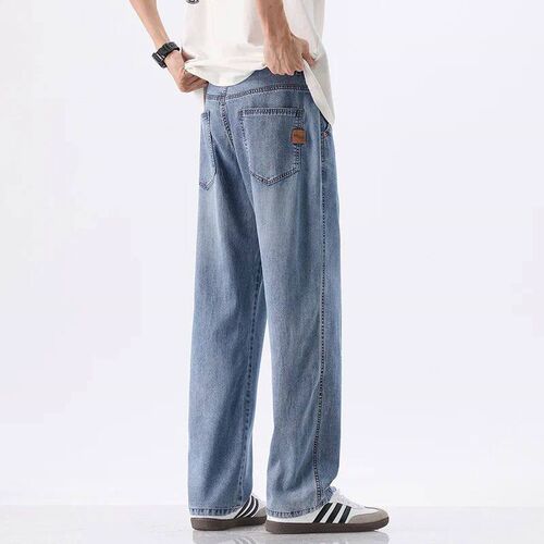 Loose Straight Jeans Mens Spring Summer Thin Anti-wrinkle