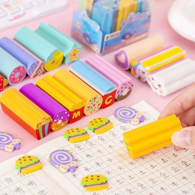 6 Piece /Box Cartoon Cute Unicorn Rubber Mini Eraser Set Nov