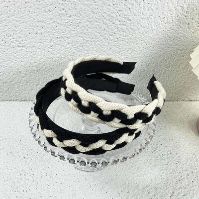 Winter Wool Woven Hairband High-grade Black and White with T