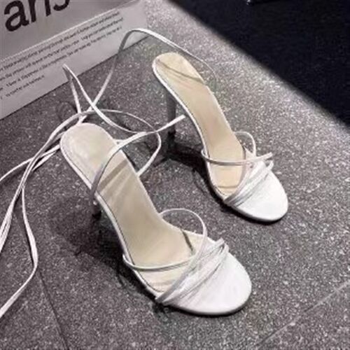 Summer 2025 High Heel Sandals Women Round Toe Strappy Thin H