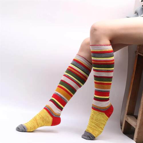 Colorful striped womens stockings Christmas colored knee co