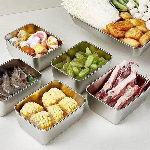 Lidded stainless steel food storage box, freezer container,