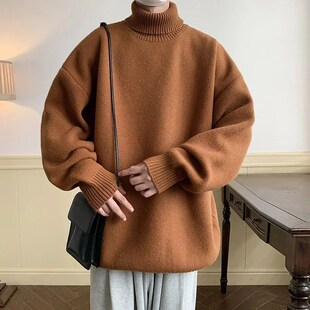 Knitted Warm Sweater Men Turtleneck Sweater Mens Loose Casu