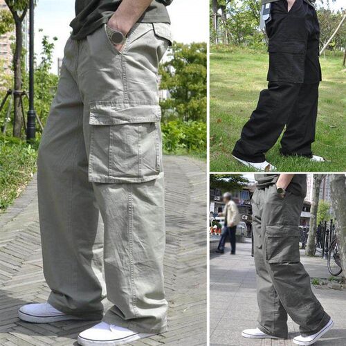 Plus Large Size Cargo Pants Men Cotton Straight Oversize Tra