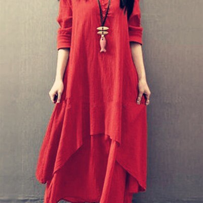 Elegant Chic Cotton Linen Dresses for Women Bohemia Layered