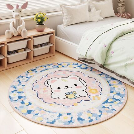 儿童学习椅转椅防滑圆形地垫书桌椅地毯女孩卧室床边毯摇摇椅垫子