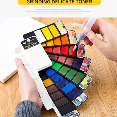 42 Solid Watercolor Paint Set With Water Brush Pen Foldable
