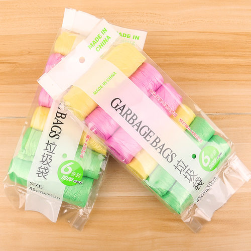 6 thick point cut flat plastic bags with colored garbage bag