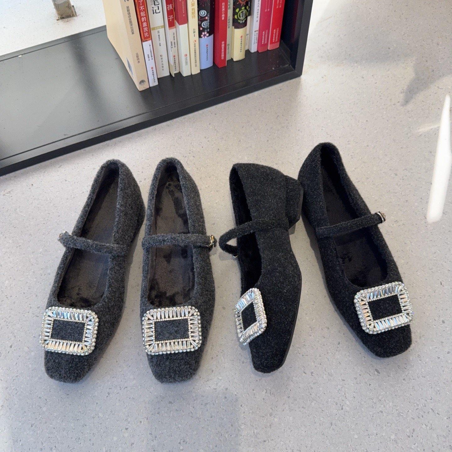 小香风方头玛丽珍鞋女2025冬季加绒钻扣一字带保暖毛毛鞋粗跟单鞋,女鞋,时尚芭蕾鞋,淘宝优惠券,粉丝福利购,淘宝优惠卷