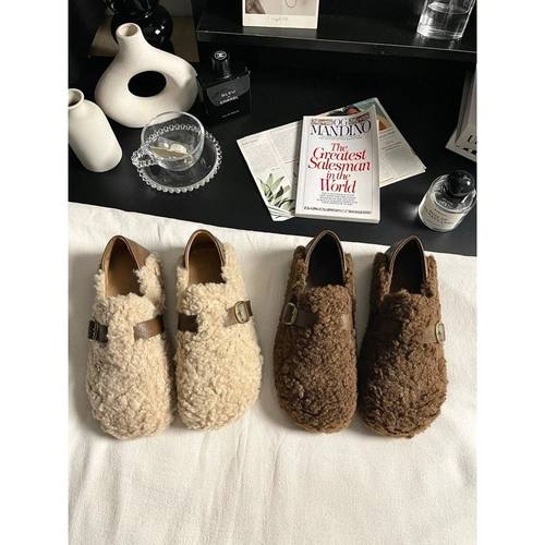 秋冬羊羔毛保暖一脚蹬豆豆鞋女