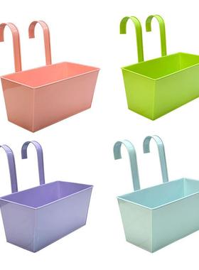 跨境长方形铁艺花盆阳台挂桶多肉种植盆室内室外花园护栏装饰吊盆