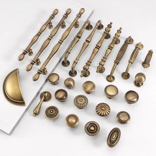 法式柜门拉手古铜色柜子衣柜抽屉门把手美式复古黄铜橱柜拉手