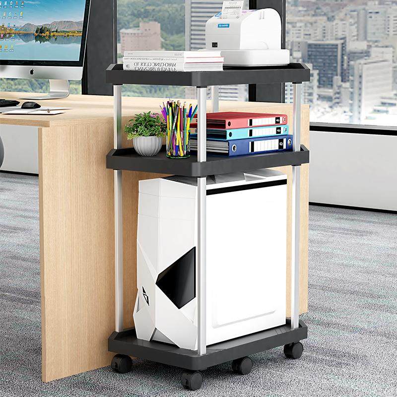 大型电脑主机打印机一体置物架家用办公室复印机落地带轮移动托架