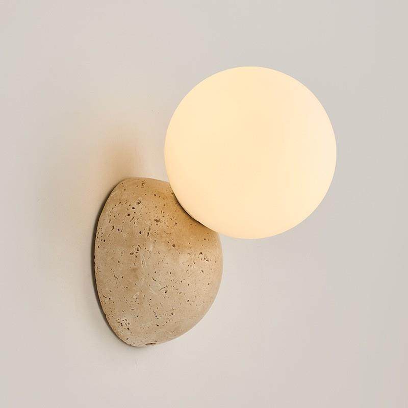 中古风极简黄洞石小壁灯设计师餐厅走廊过道卧室床头墙壁圆球壁灯