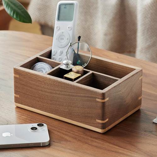 黑胡桃木遥控器收纳盒茶几桌面客厅餐桌轻奢收纳盒高档实木笔筒座