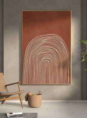 代轻奢客现厅玄关砖红色装饰景画EM-993象线条风格背墙壁竖版抽落