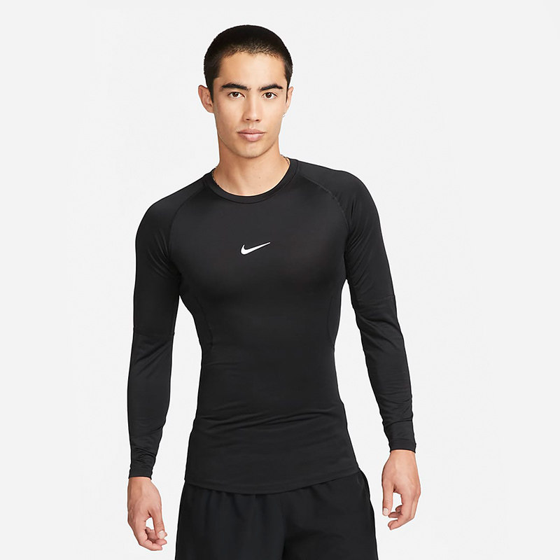 Nike耐克男跑步训练紧身衣黑色速干健身服长袖运动上衣FB7920-010