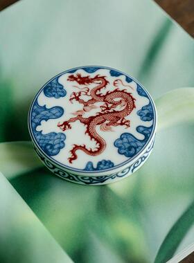 陶白汝青20240528龙纹盖置家陶瓷杯垫功夫茶具瓷配件杯托用复古花