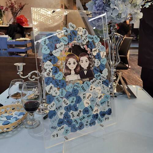 稻草兔兔结婚礼签到板册相框签名本创意透明绿色签到板创意仪式感