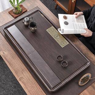 茶盘茶家排水式室小茶盘具办公简约黑檀用木小型茶海chuxin茶台实