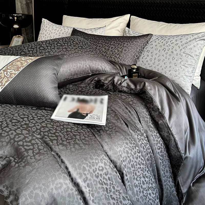 高端春夏季凉感60S莱赛尔四件套轻奢风豹纹提花丝滑裸睡被套床品