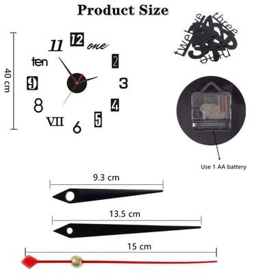 2024 New 3D Roman Numeral Acrylic Mirror Wall Clock er Fashi