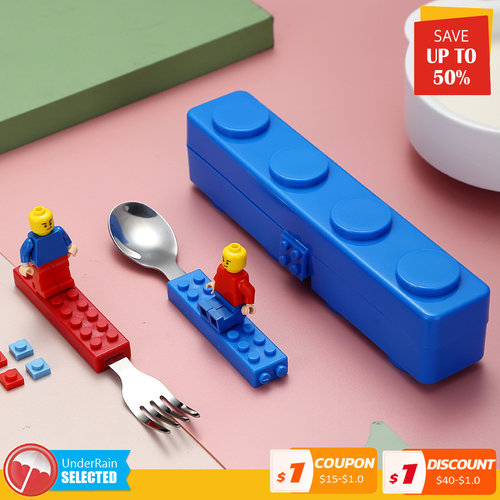 304 Stainless Kids Funny Fork Spoon Set Children Building Bl
