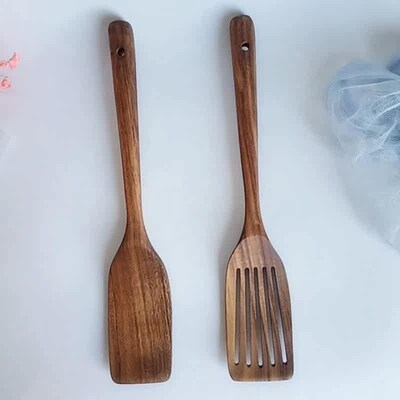 Hot 2Pcs Long-Holder Bureaucracy Cooking Flavors Pan Teak