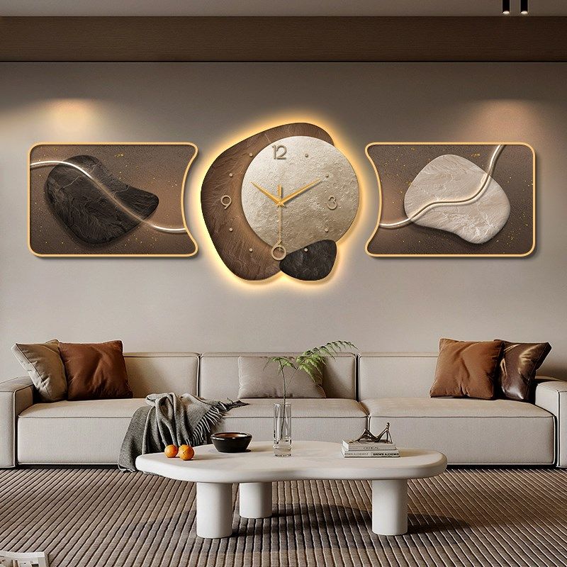 高级感石来运转客厅装饰画钟表挂钟沙发背景墙三联画创意时钟壁灯,家居饰品,现代装饰画,淘宝优惠券,粉丝福利购,淘宝优惠卷