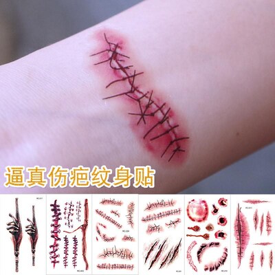 Halloween tattoo sticker horror surgery wound sticker万圣节
