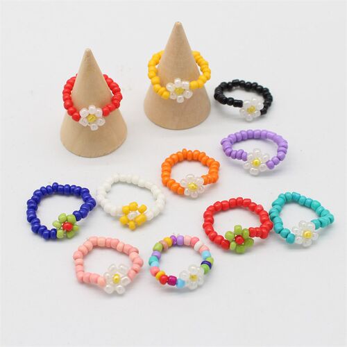 15 Style Korean Cute Colorful Bohemia Small Flower Ring Hand
