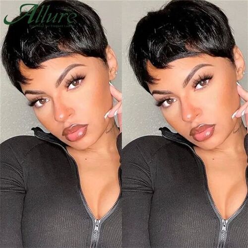 Natural Short Bob Pixie Cut Wigs Short Straight Black Color
