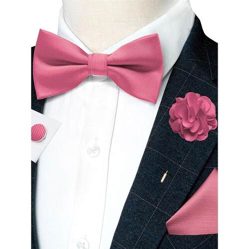 Wedding Bow Tie for Men Solid Pink Pre-tied Bowtie Pocket Sq