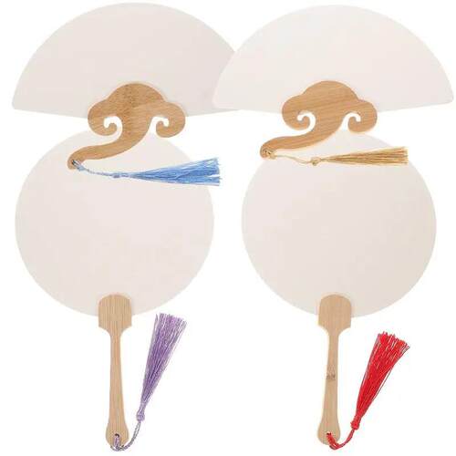 4Pcs Diy Blank Rice Paper Fans Portable Painting Hand Fans F